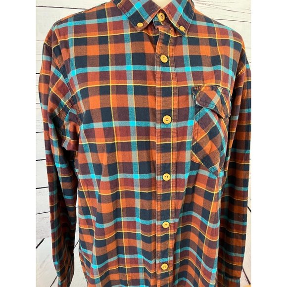 Duluth Trading Company long sleeve button front shirt Large Slim Fit brown plaid - Picture 8 of 10